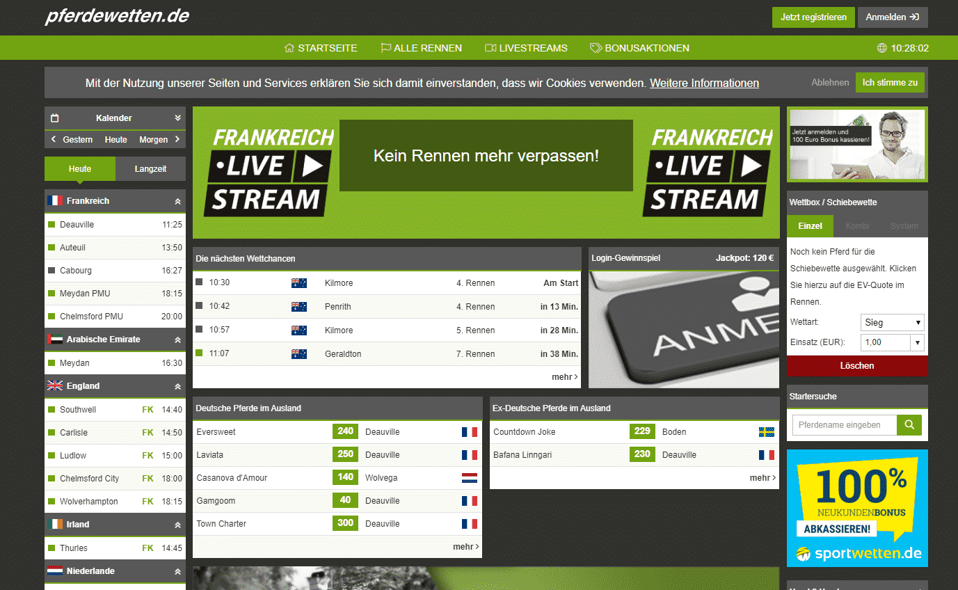 Screenshot von Pferdewetten.de